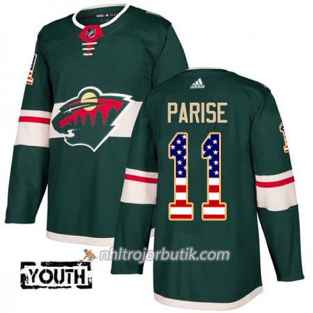 Barn Ishockey Minnesota Wild Tröja Zach Parise 11 Adidas 2017-2018 Grön USA Flag Fashion Authentic